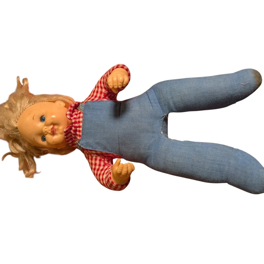 Vintage Ideal Toys Kit n Kaboodle CBS Toys Blonde Doll Gingham Overalls 1980s